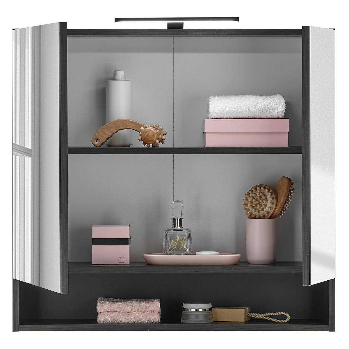 SPIEGELSCHRANK - Schwarz Struktur - Schwarz, Holzwerkstoff (80/75/20cm) - home24