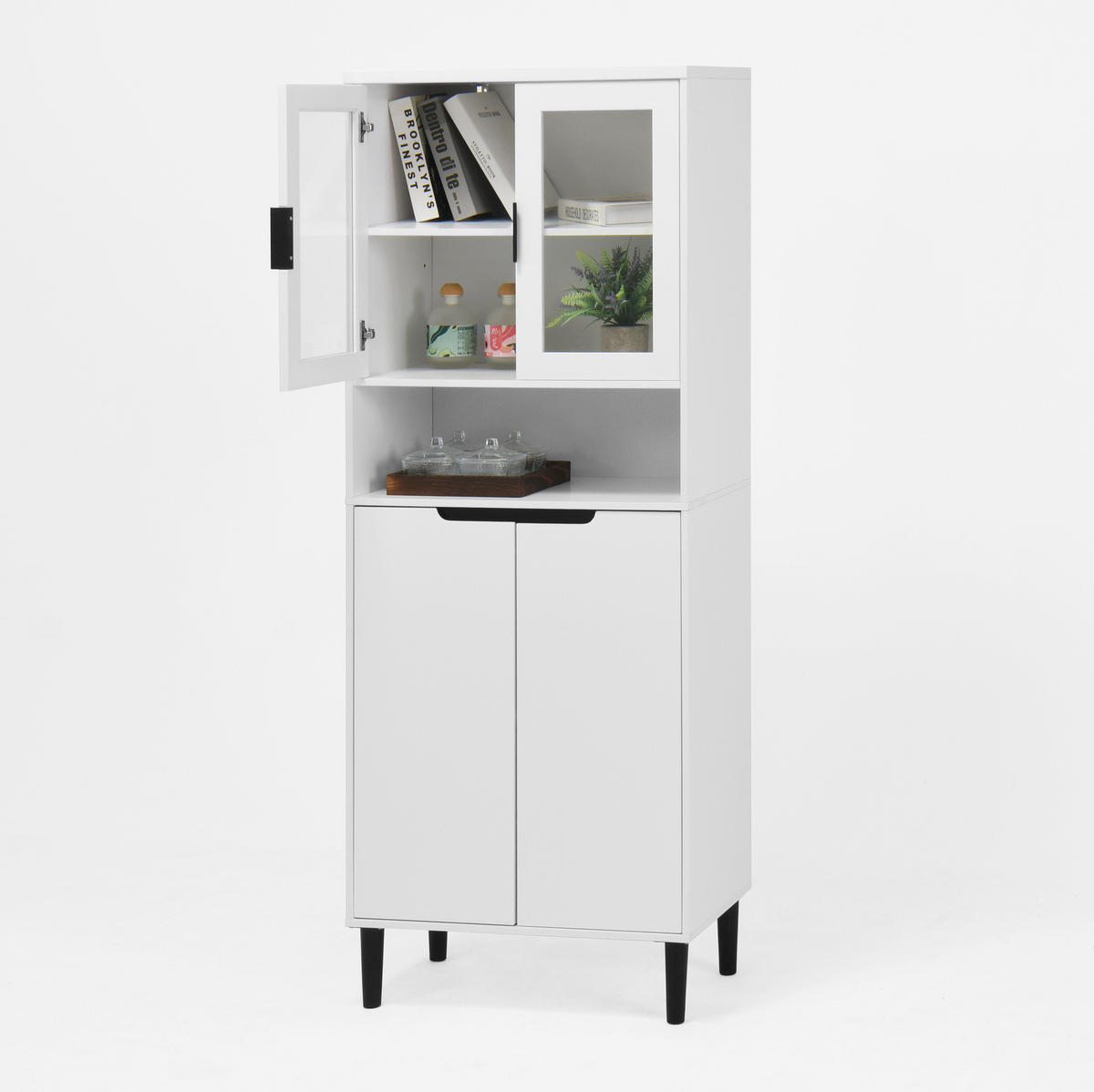 VITRINA bijela od MDF-a s kaljenim staklom i podesivom policom - bijela, drvni materijal (60/160/35cm) - OKWISH