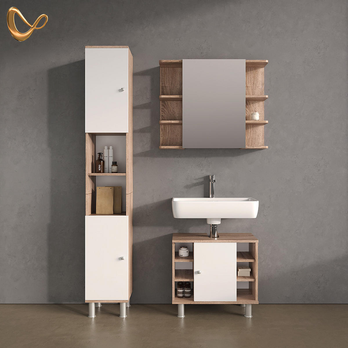 BADSPIEGELSCHRANK Fucino Sonoma 79.6 x 64 cm - Sonoma Eiche, Holzwerkstoff (79.6/64/21.2cm) - Livinity®