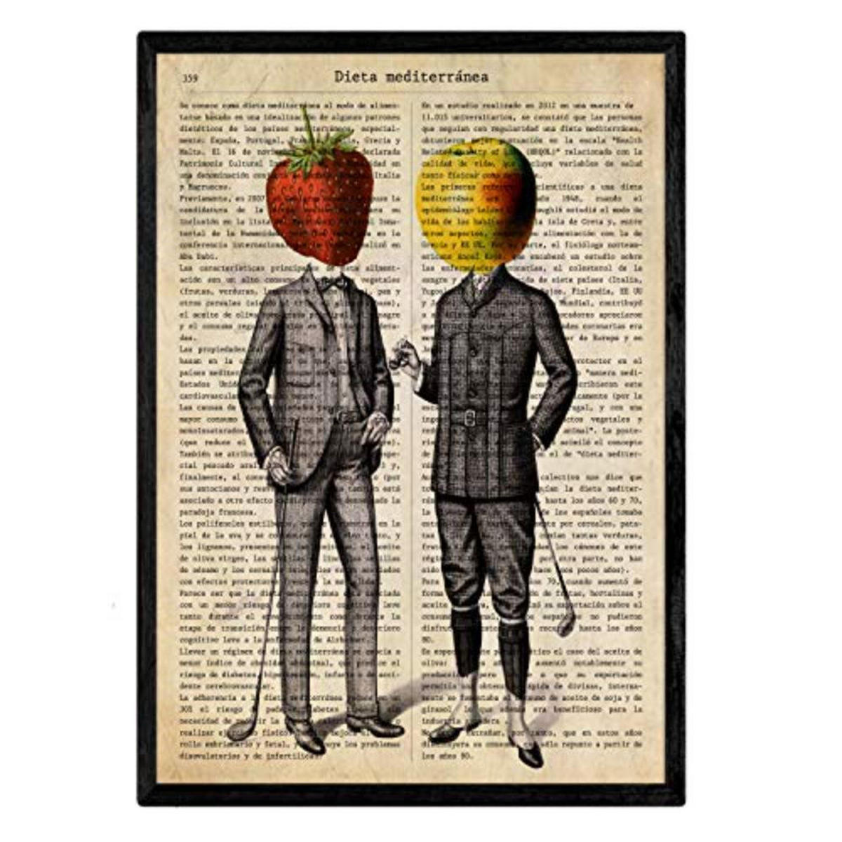 POSTER Set mit 4 Blättern Obst und Gemüse Modell 3 A4 Schwarzer Rahmen - Schwarz, Papier (29.7/3cm) - Nacnic
