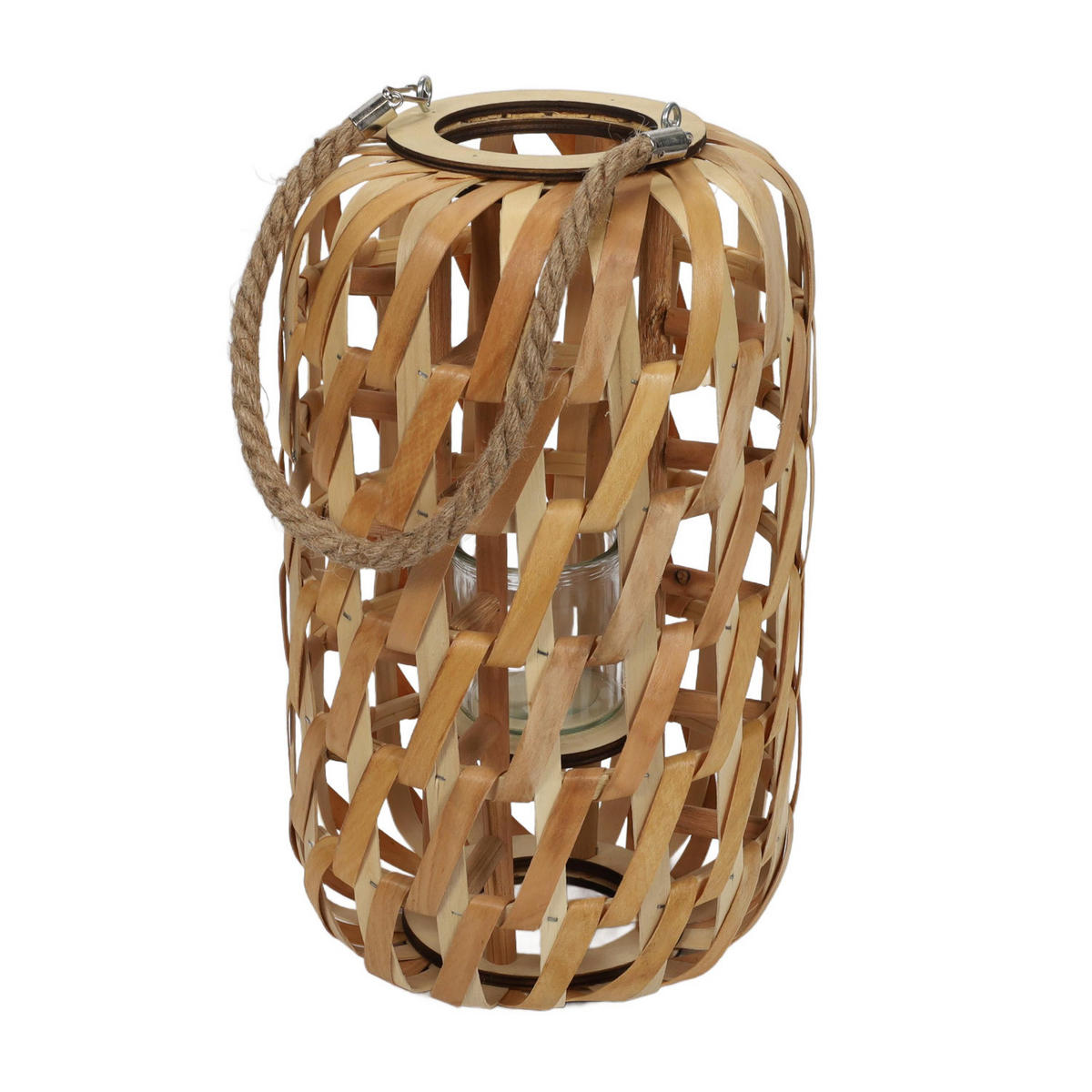 HOLZLATERNE minimalistisches Geflecht und Seilgriff 24/22/38,5 cm - Braun, Holz (22/38.5/24cm) - Home Styling Collection