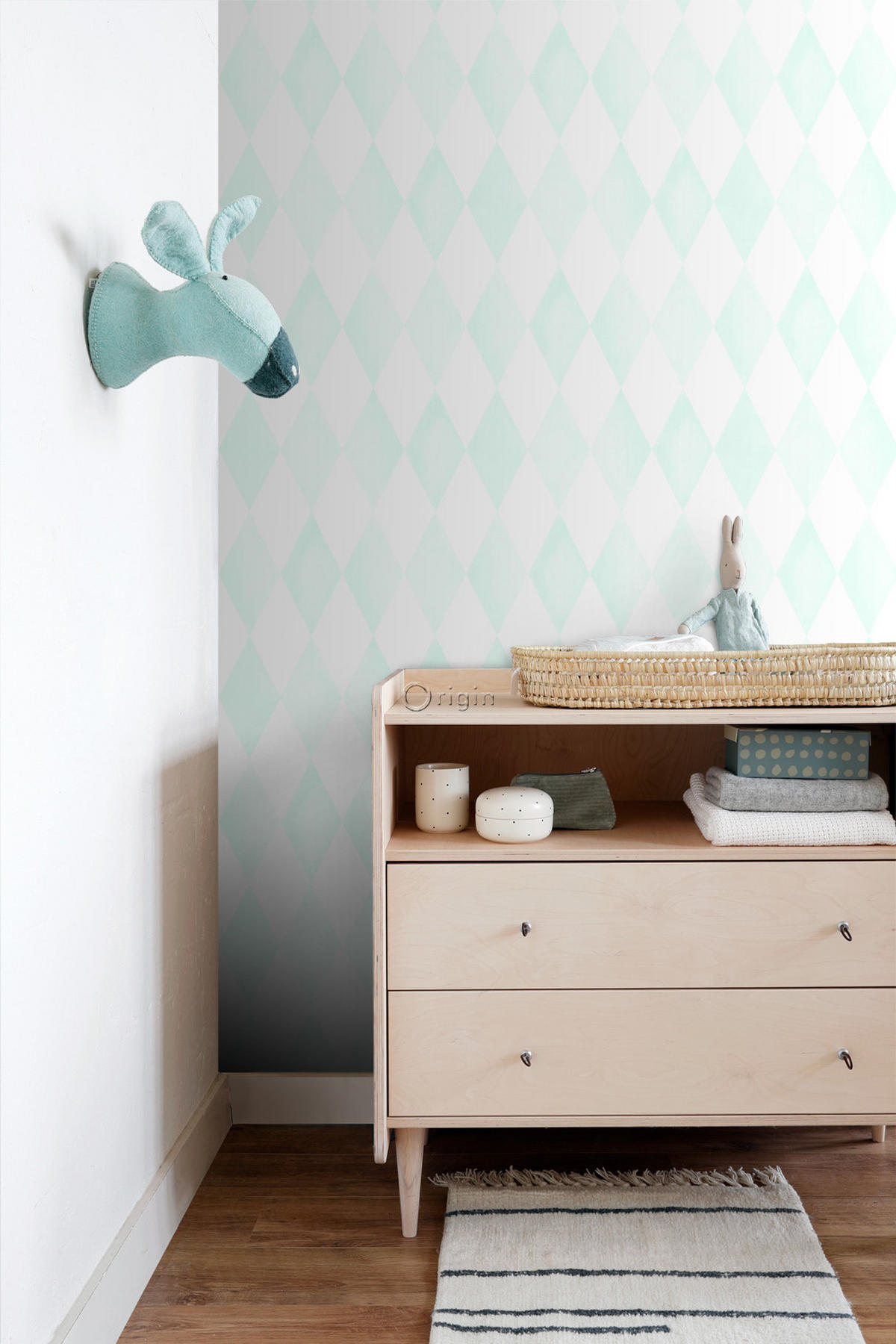 TAPETE Karomuster 53 cm x 10.05 m - Weiß, Papier (53/1000cm) - Origin Wallcoverings