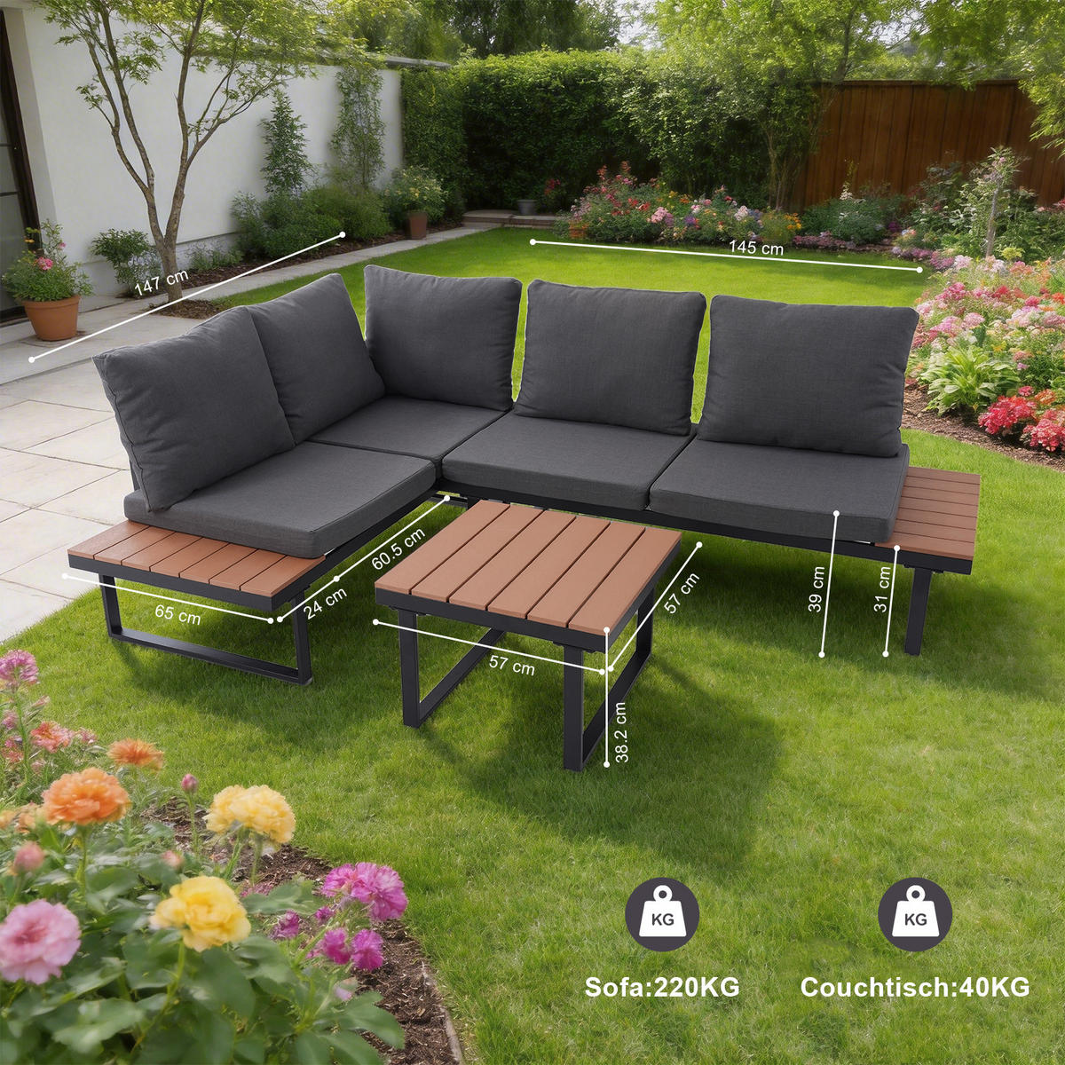 GARTENLOUNGE Set ,SF05 - Grau, Metall