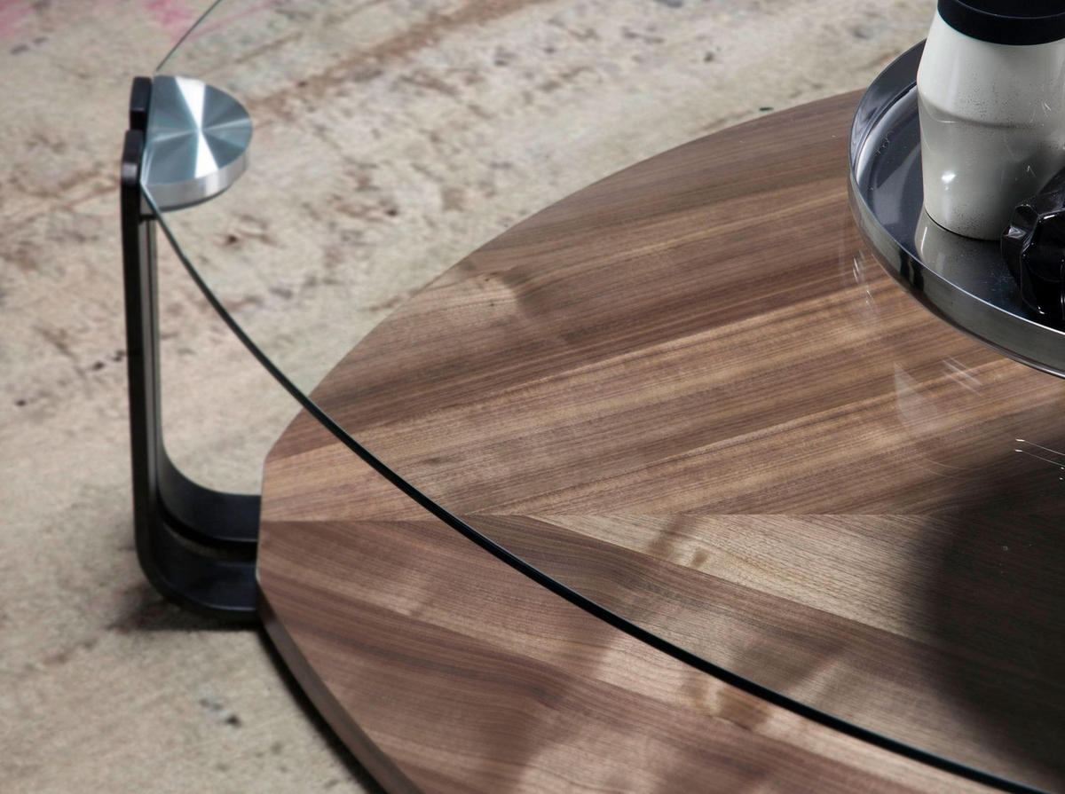 COUCHTISCH Dreieckiger dreieckig gehärtetes Glas, schwarzer Stahl und Nussbaum 135/135/32 cm - Transparent/Nussbaumfarben, Glas/Holz (135/135/32cm) - ANGEL CERDA