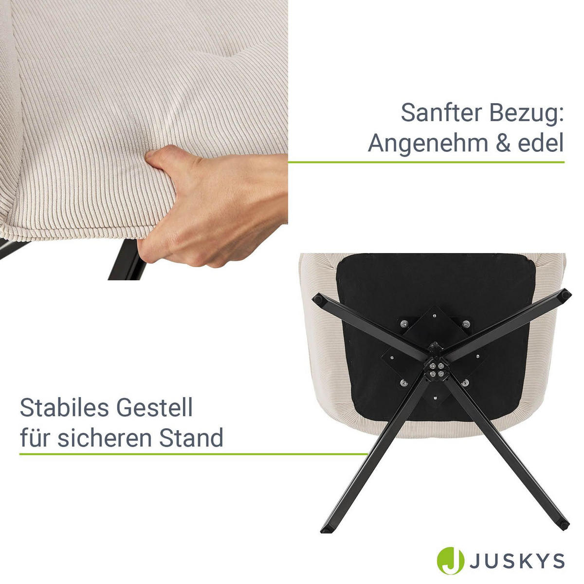 DREHSTUHL Clyde mit Armlehne cord beige (2er-Set) - Beige, Textil (57/85/61cm) - Juskys