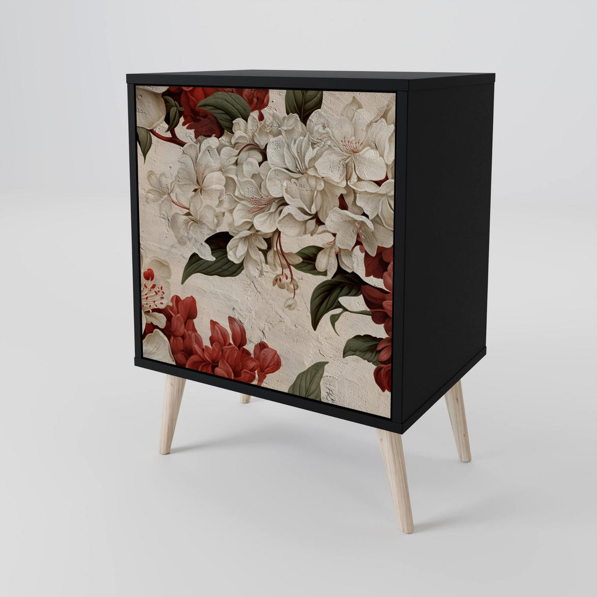 SIDEBOARD EPHEMERAL DAYS, Schwarz, 57,5x42x75,5 cm, Goldfarbene Metallfüße - Goldfarben/Multicolor, Holzwerkstoff/Metall (57.5/75.5/42cm) - SpaceRebels