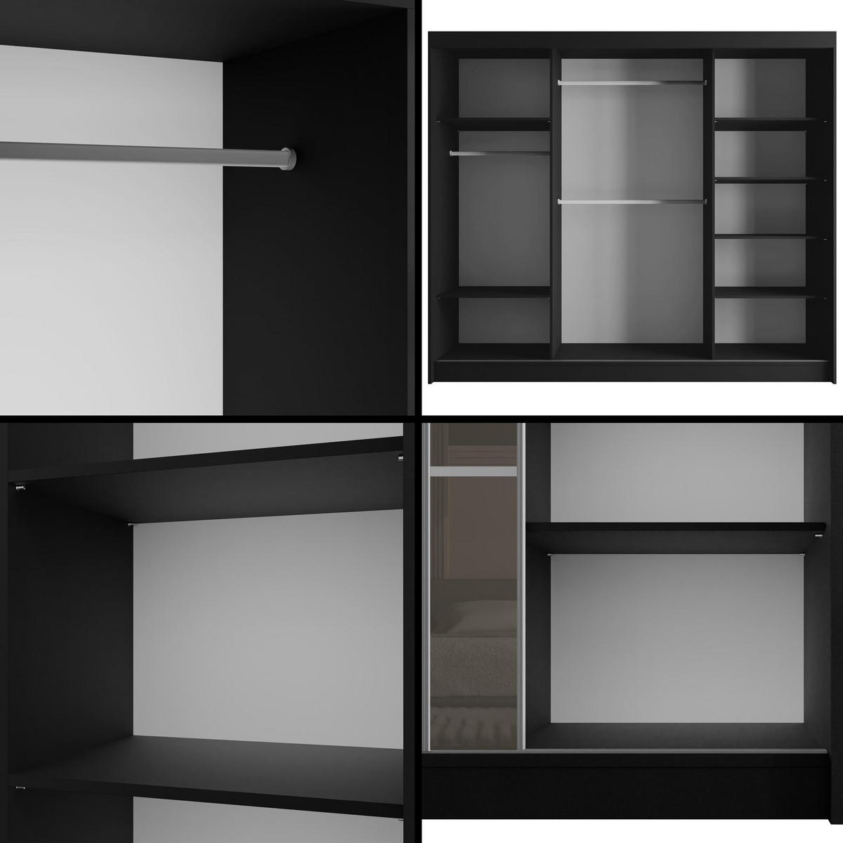 KLEIDERSCHRANK PEKA III - 250 cm - Schwarz|Grau - Schwarz/Grau, Holzwerkstoff (250/215/61cm) - ALTDECOR