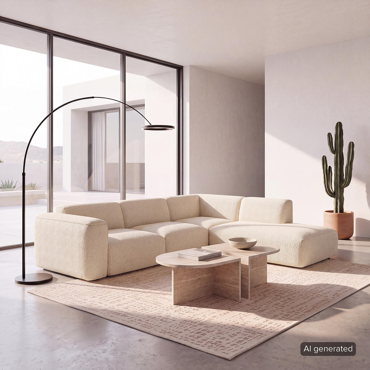 3-SITZER ECKSOFA mit Recamiere - Beige/Schwarz, Kunststoff/Textil (295/231cm) - home24