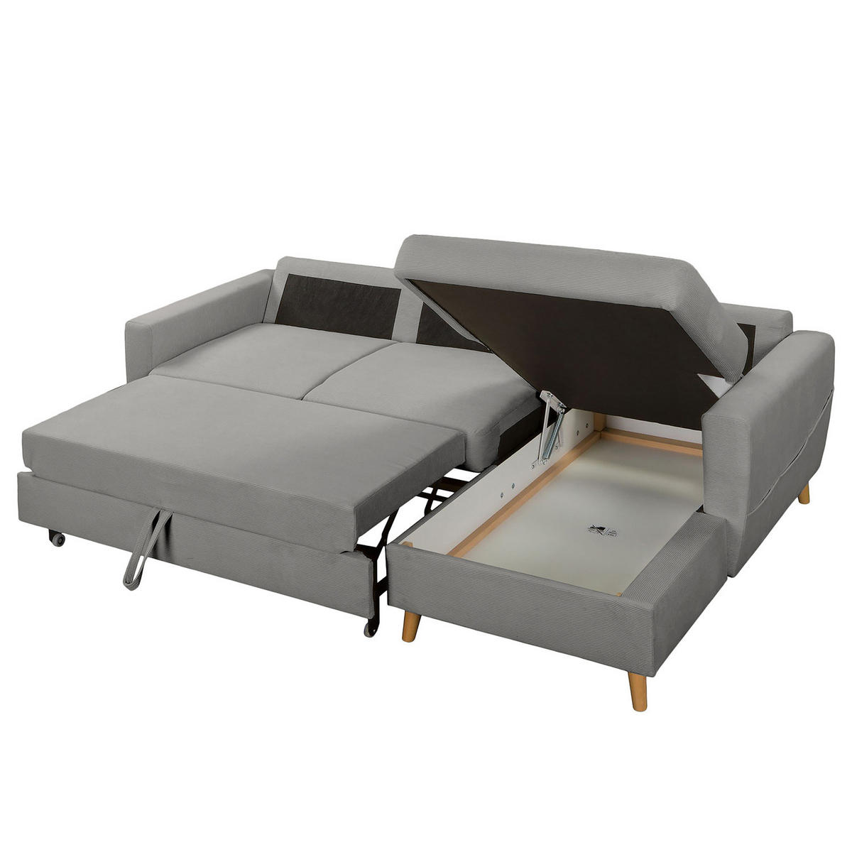 ECKSOFA mit Longchair - Braun/Grau, Holz/Textil (223/148cm) - home24