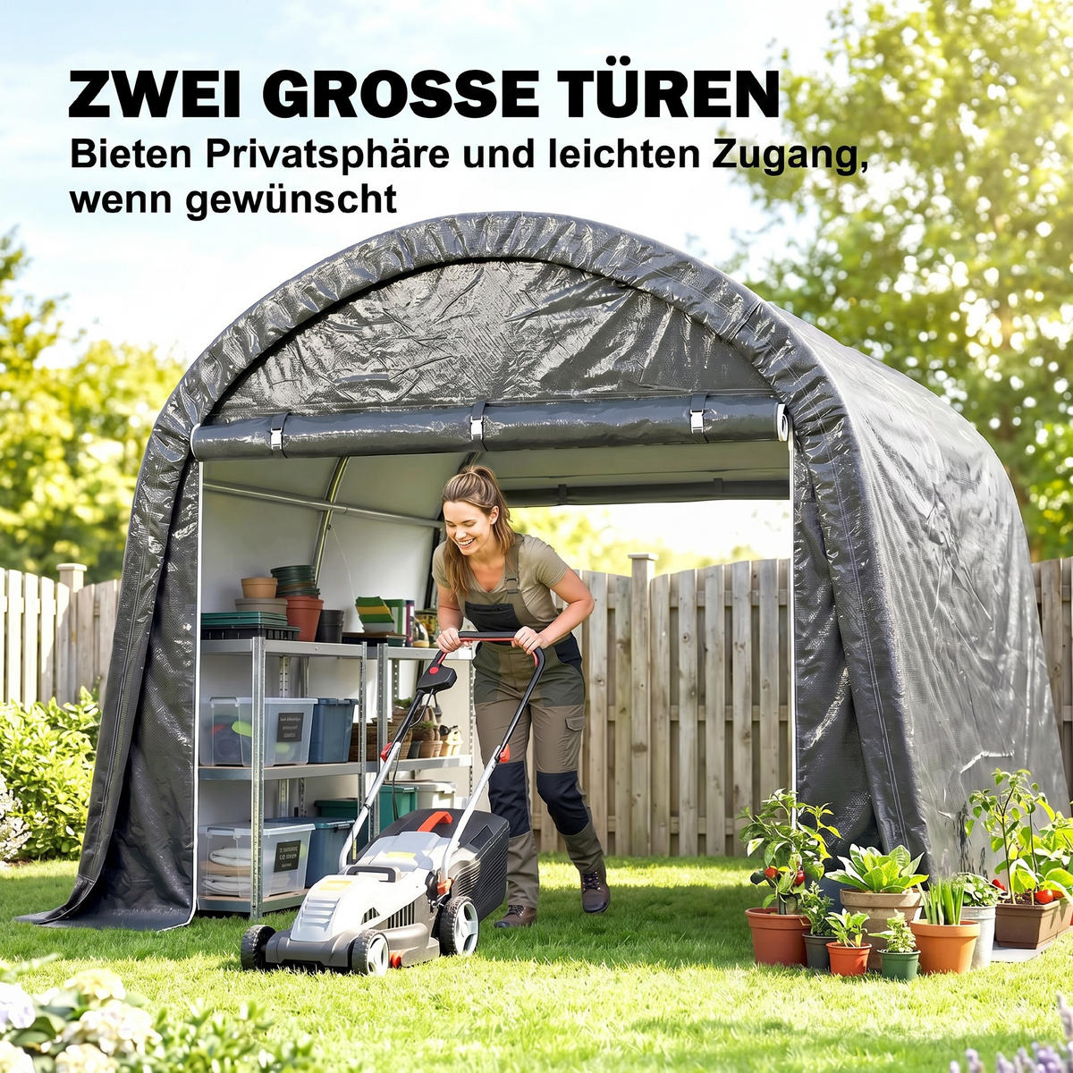 FOLIENGERÄTEHAUS, für Garten, Balkon, Stahl, PE, Grau - Grau, Metall (300/235/300cm) - Outsunny