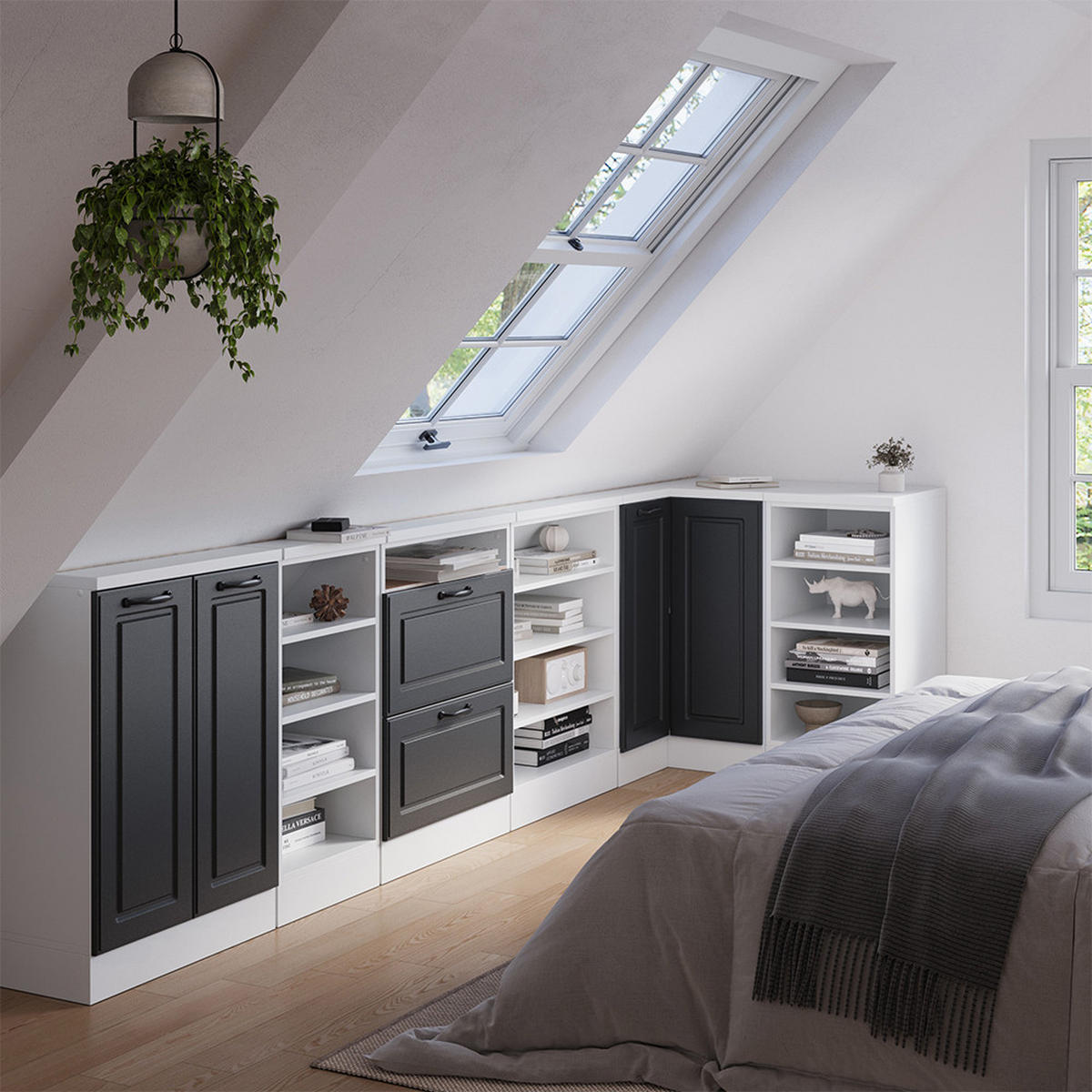 DACHSCHRÄGENSCHRANK ECKSCHRANK Rion Anthrazit Landhaus/Weiß 75.6 x 81.6 cm mit 1 Tür - Anthrazit/Weiß, Holzwerkstoff (75.6/81.6/75.6cm) - Vicco