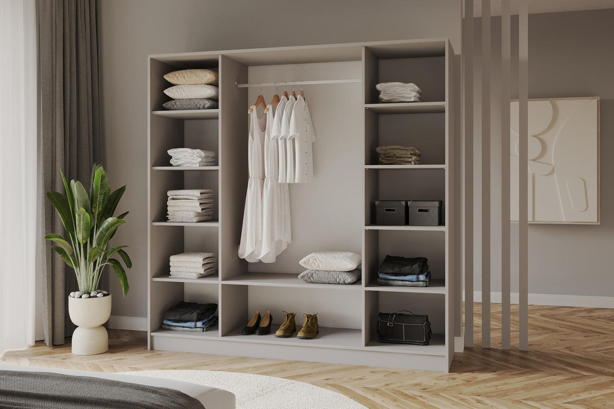 KLEIDERSCHRANK - LUSSO - 200 - Kaschmir - Kaschmir/Goldfarben, Holzwerkstoff (200/200/51cm) - ALTDECOR