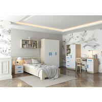 JUGENDZIMMER Elora in Eiche und Weiß – 6-teiliges Set – Grifffarbe Blau - Braun, Holzwerkstoff (80/200/120cm)