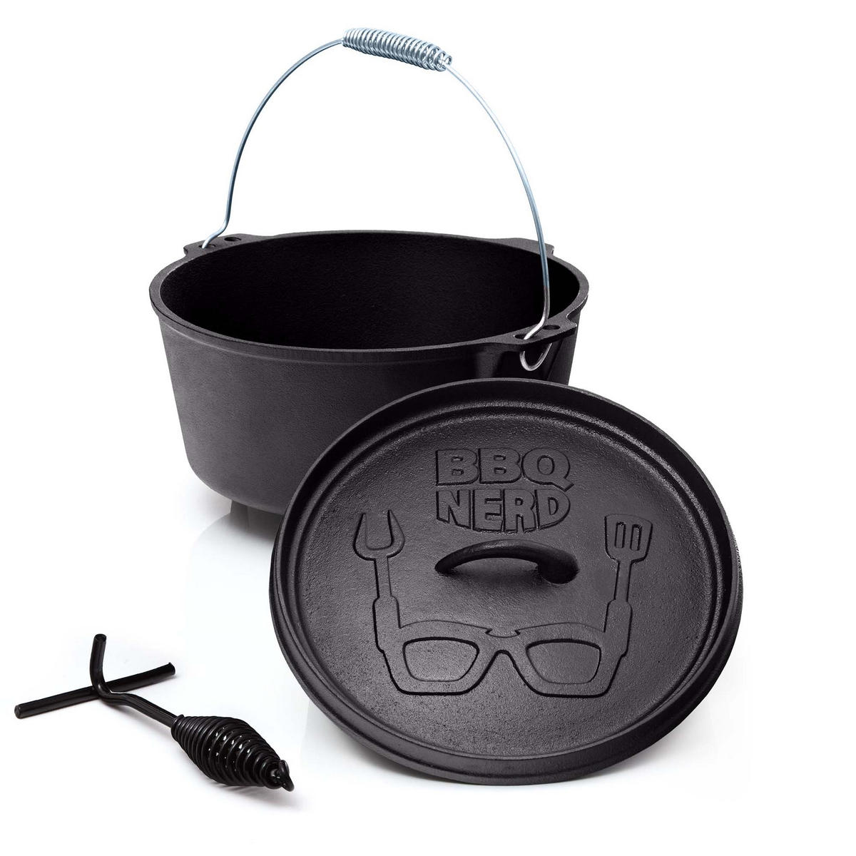DUTCH-OVEN Gusseisen Feuertopf Gusstopf Grilltopf "Starter" 3,1L mit Füßen - Schwarz, Metall (28.5/19.5/28.5cm) - BBQ Nerd