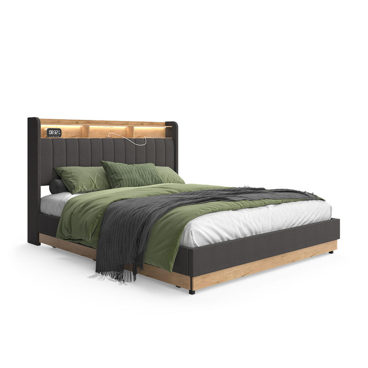 ČALOUNĚNÁ POSTEL Nura Antracit - antracitová/barva dubu, kompozitní dřevo - VitaliSpa