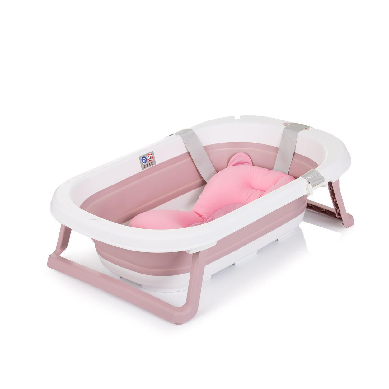 BABYBADEWANNE Isla 80 cm rosa mit Badekissen faltbar, integrierter Wasserablauf - Rosa, Kunststoff (50/80cm) - Chipolino