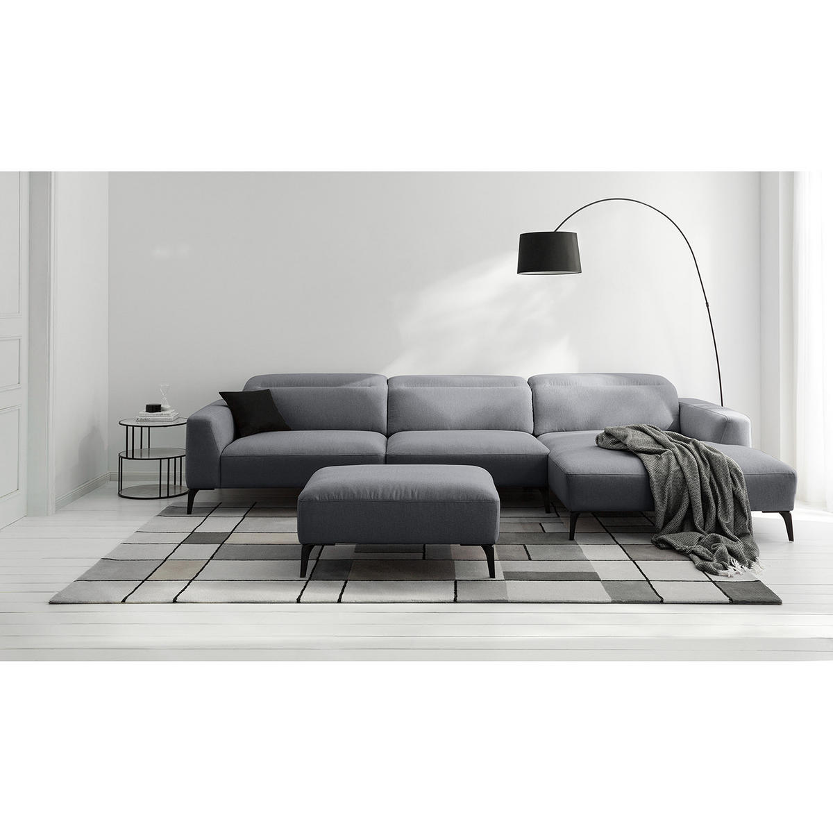 ECKSOFA mit Longchair - Schwarz/Grau, Textil/Metall (328/180cm) - home24