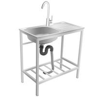 OUTDOORKÜCHE Edelstahl Spüle mit Arbeitsfläche + Wasserhahn - Silberfarben, Metall - Kaket