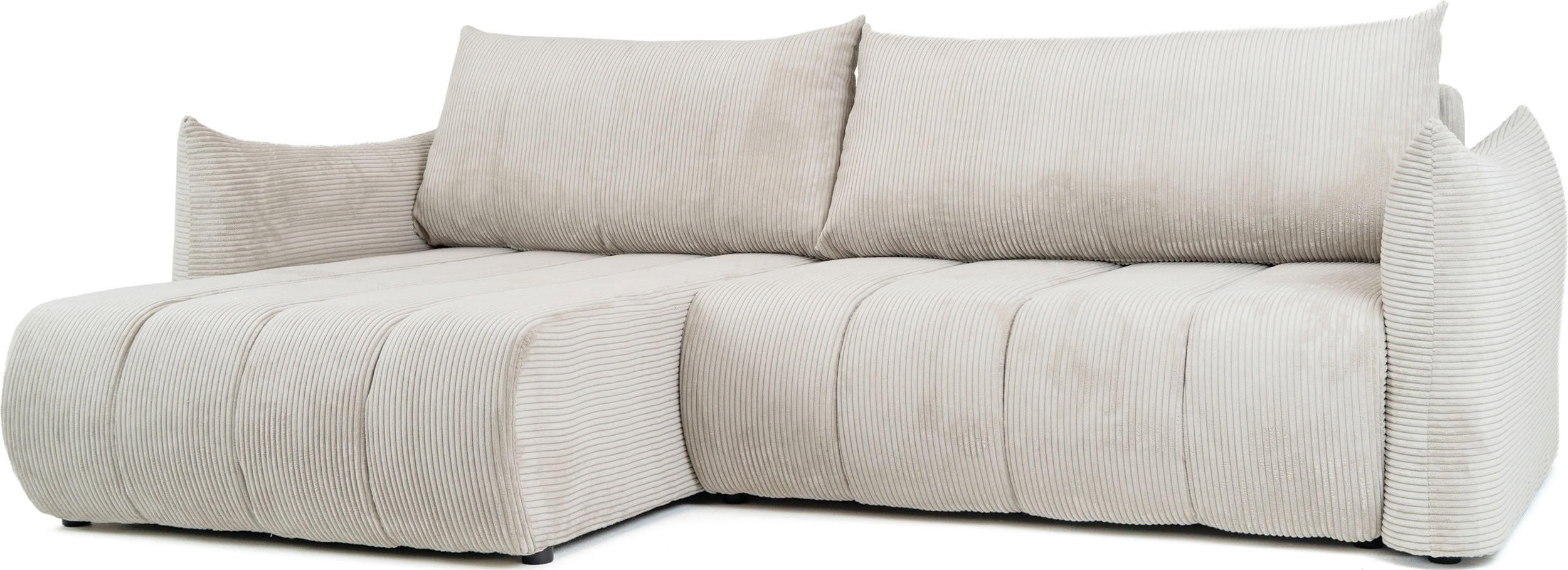 ECKSOFA Liv mit Schlaffunktion & Bettkasten in Cordstoff Creme, Universell 260/154/86 cm - Creme/Schwarz, Kunststoff/Textil (260/154cm) - WFL GROUP