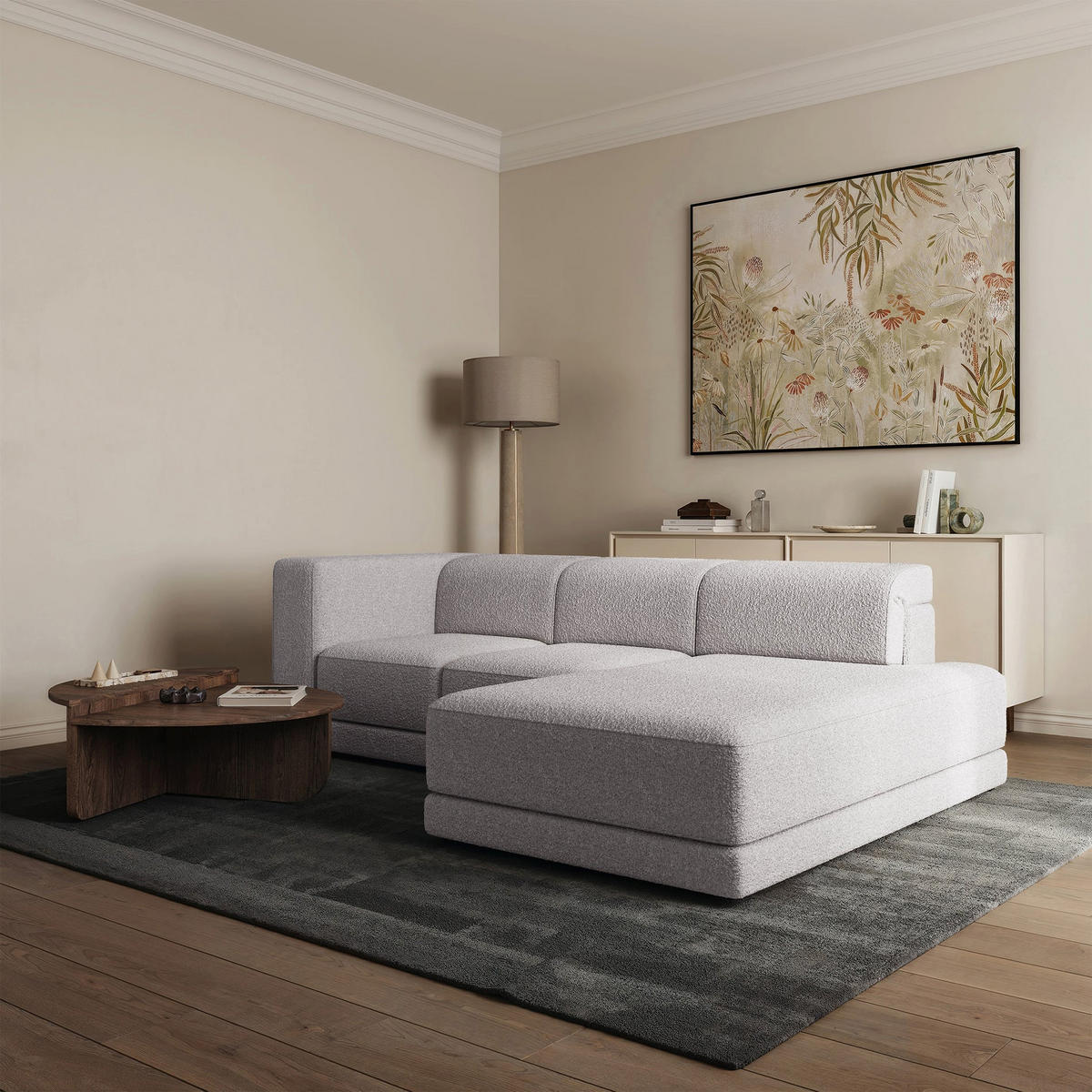 ECKSOFA Novals L-Form, 4-Sitzer, rechts 278 cm - Hellgrau/Schwarz, Holz/Kunststoff (168/278cm) - Selsey