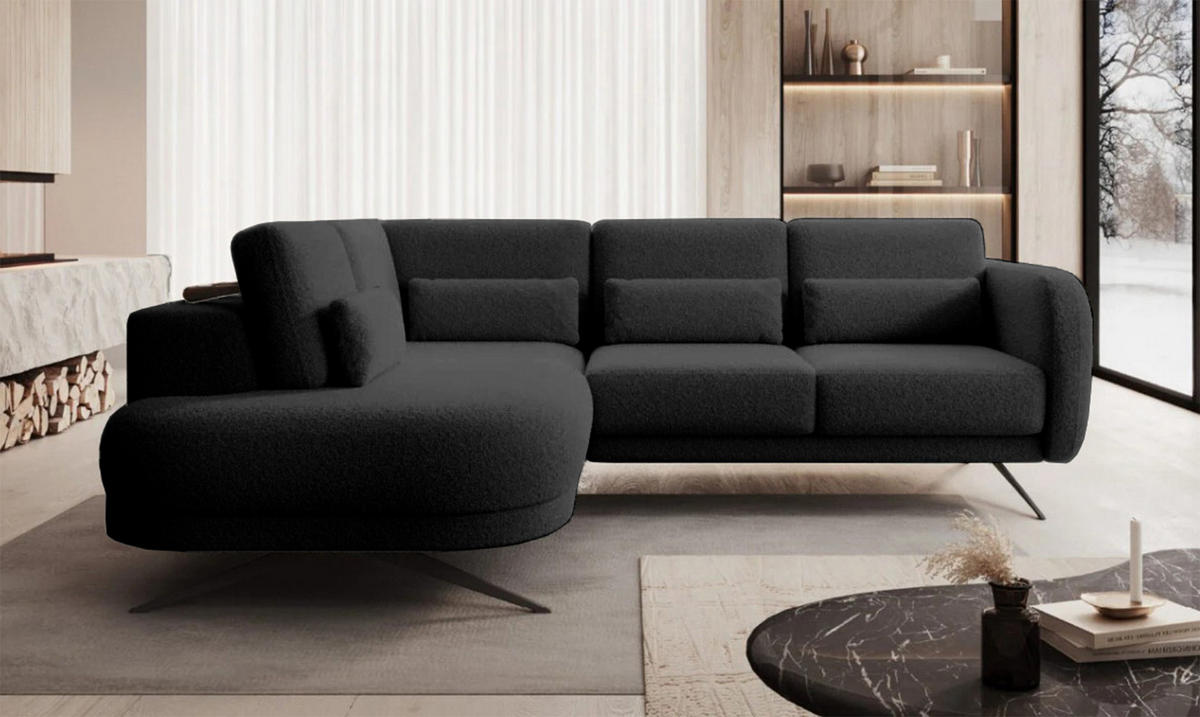 ECKSOFA ILUSIO L 250x205cm, Schlaffunktion, Schwarz, Links - Schwarz, Holz/Textil (205/248cm) - DomoHome