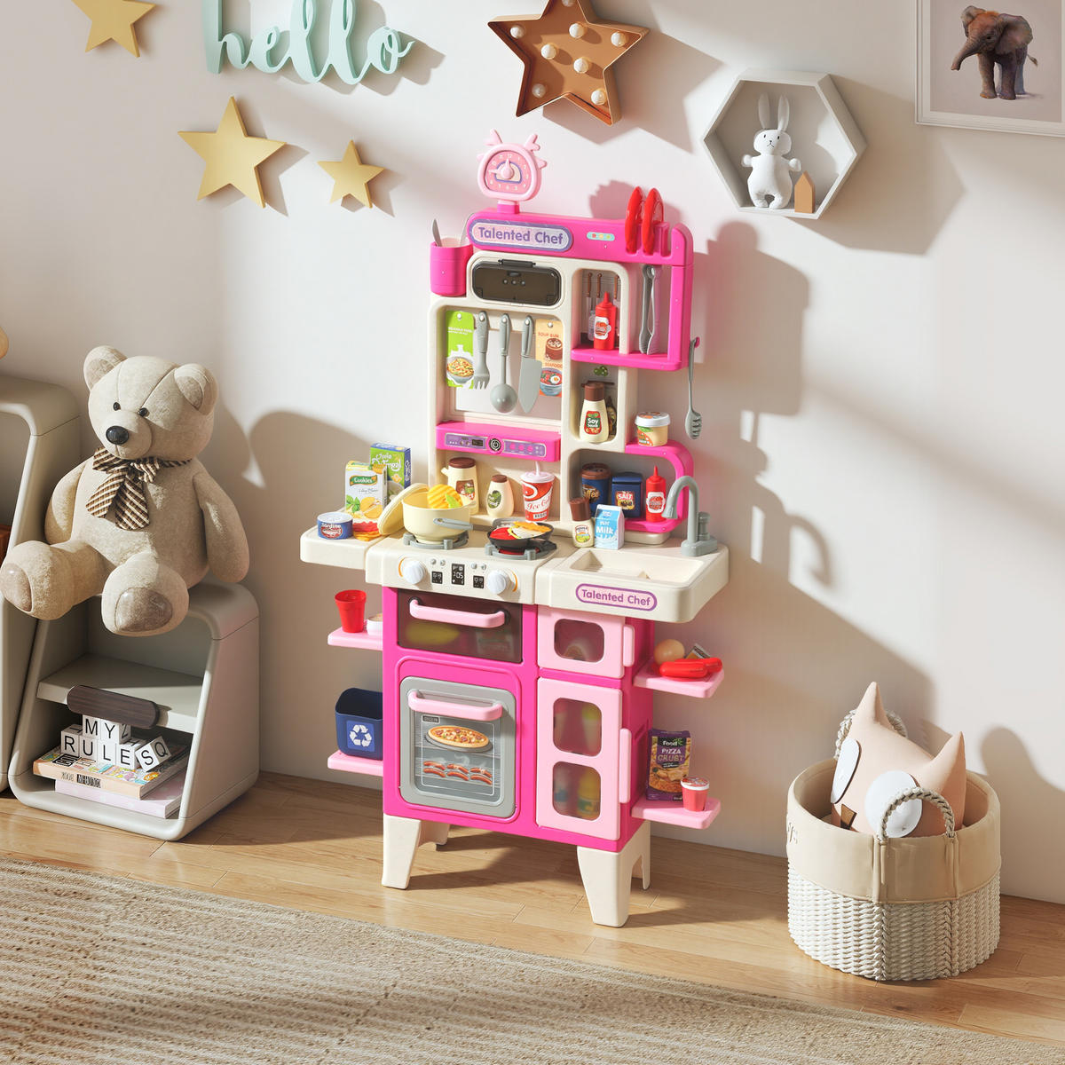 SPIELKÜCHE DE-18738 104-teilig mit Licht, Sound & Nebel Rosa - Pink, Kunststoff (52.5/22/100cm) - ComfortXL