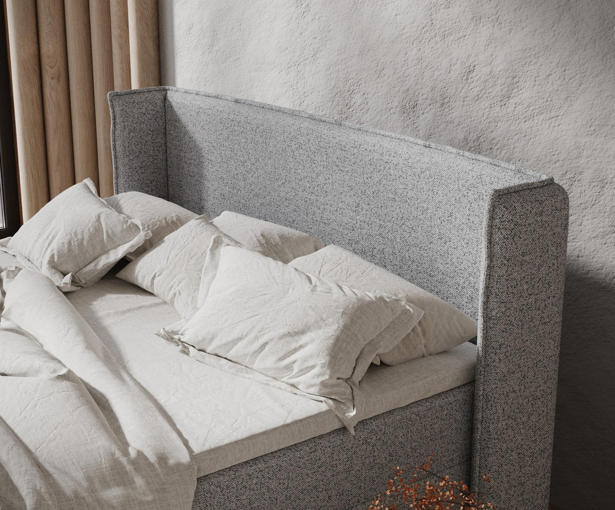 BOXBETT Monpelli Grau 180/200 cm mit Matratze und Topper - Schwarz/Grau, Holz/Holzwerkstoff (180/200cm) - Maison de Reve