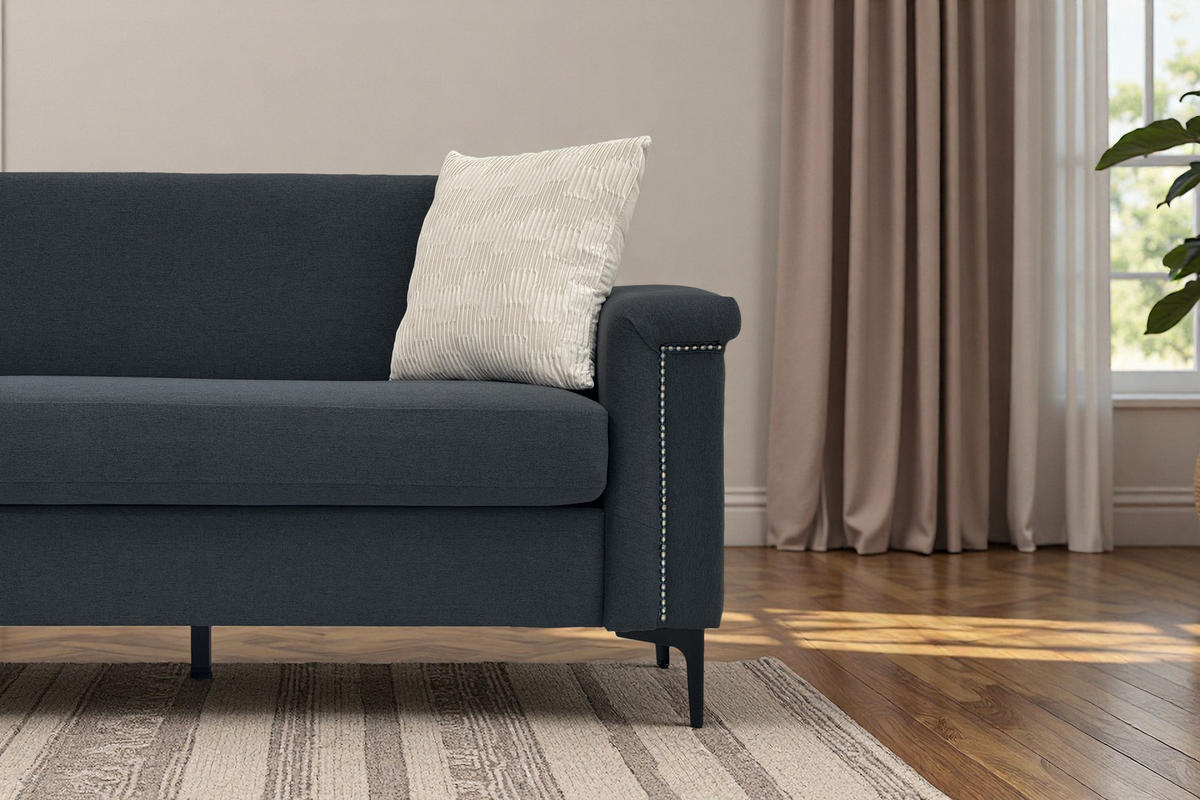 2-SITZER Sofa Feinleinen Polyester mit Taschenfederkern und Metallfüßen 172/73.5/81.5 cm Dunkelgrau - Dunkelgrau, Textil (73.5/81.5/172cm) - Redom