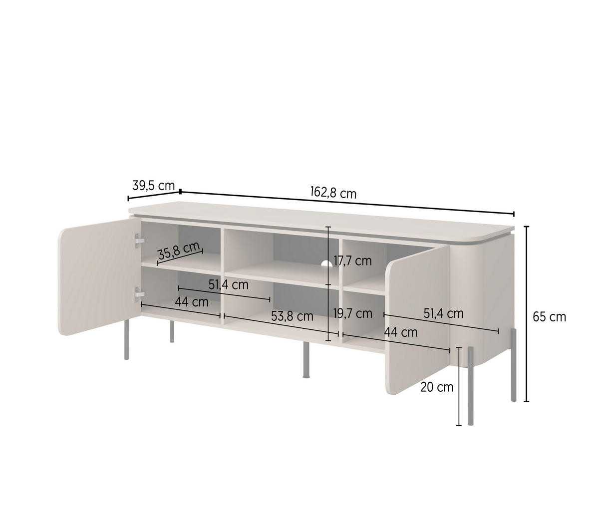 LOWBOARD BELVIO 162,8/65/39,5 cm, Beige - Beige, Holzwerkstoff (162.8/65/39.5cm) - MASSENO