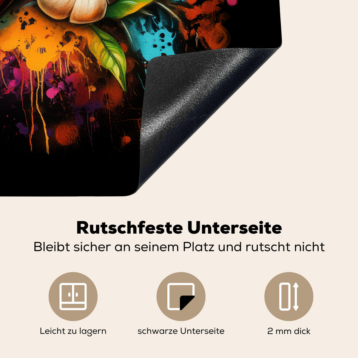 HERDABDECKPLATTE Gemüse - Paprika - Knoblauch - Graffiti - Farbe - Bunt 76x51 cm - Rot, Kunststoff (76/51.5/0.2cm) - MuchoWow