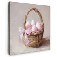LEINWANDBILD Korb - Eier - Rosa Deko Groß 90x90 cm - Beige, Textil (90/90cm) - MuchoWow
