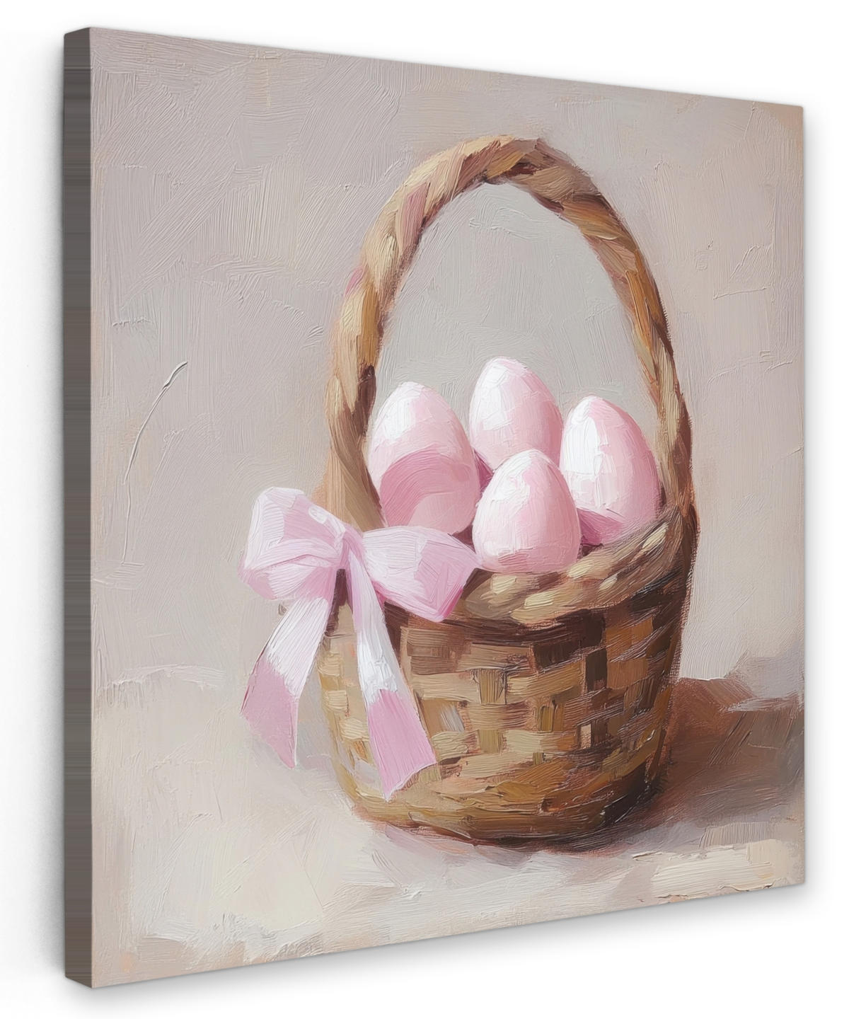 LEINWANDBILD Korb - Eier - Rosa Deko Groß 90x90 cm - Beige, Textil (90/90cm) - MuchoWow