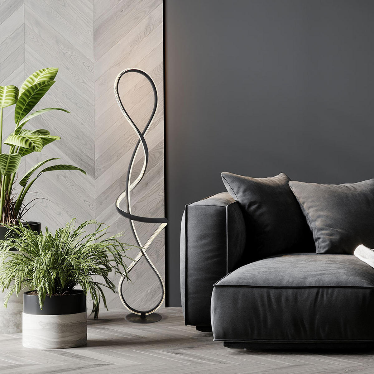 LED STEHLEUCHTE Kristalloptik Schwarz Matt - Schwarz, Metall (26/20/132.5cm) - Globo Lighting