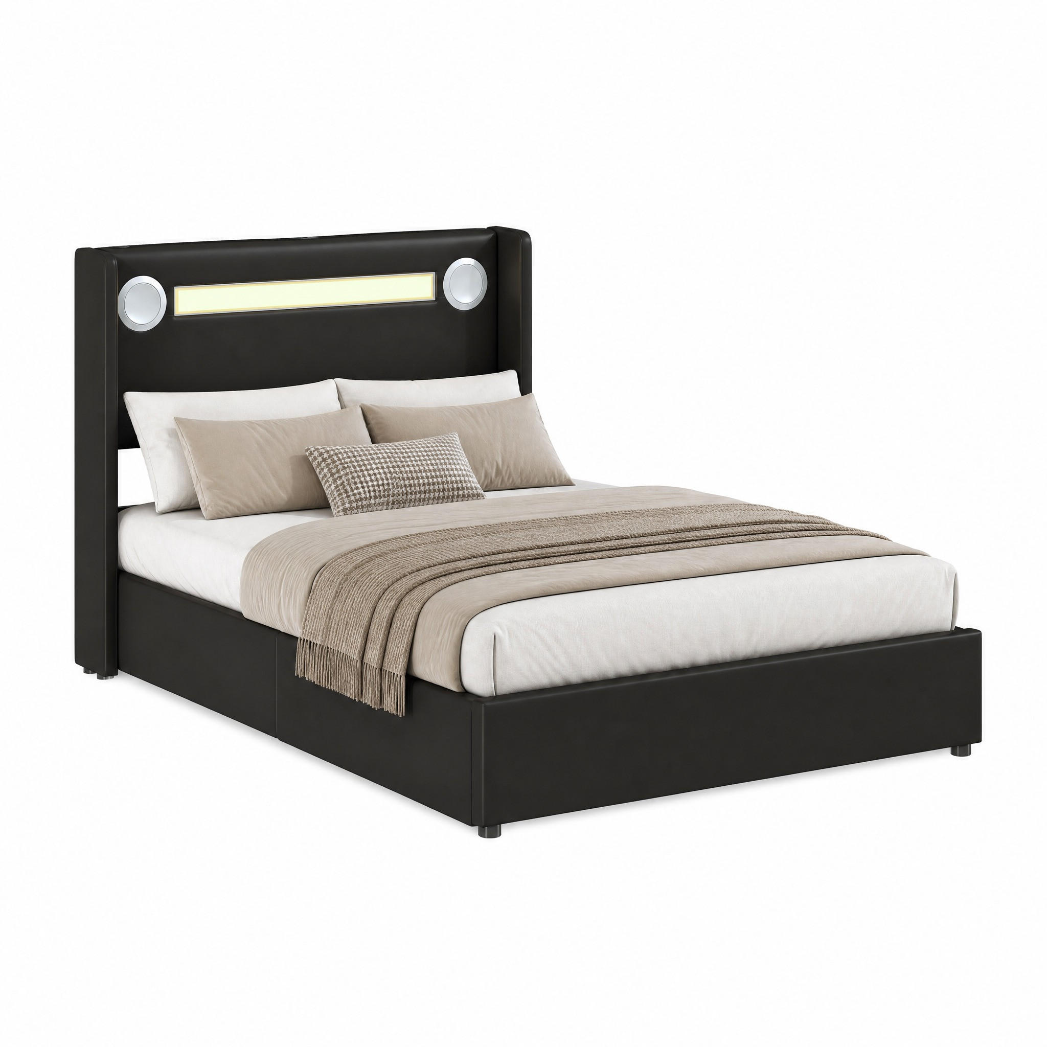 KINDERBETT mit Stauraum 90x200 cm PU-Leder Schwarz - Schwarz, Metall (90/200cm) - Meubliv