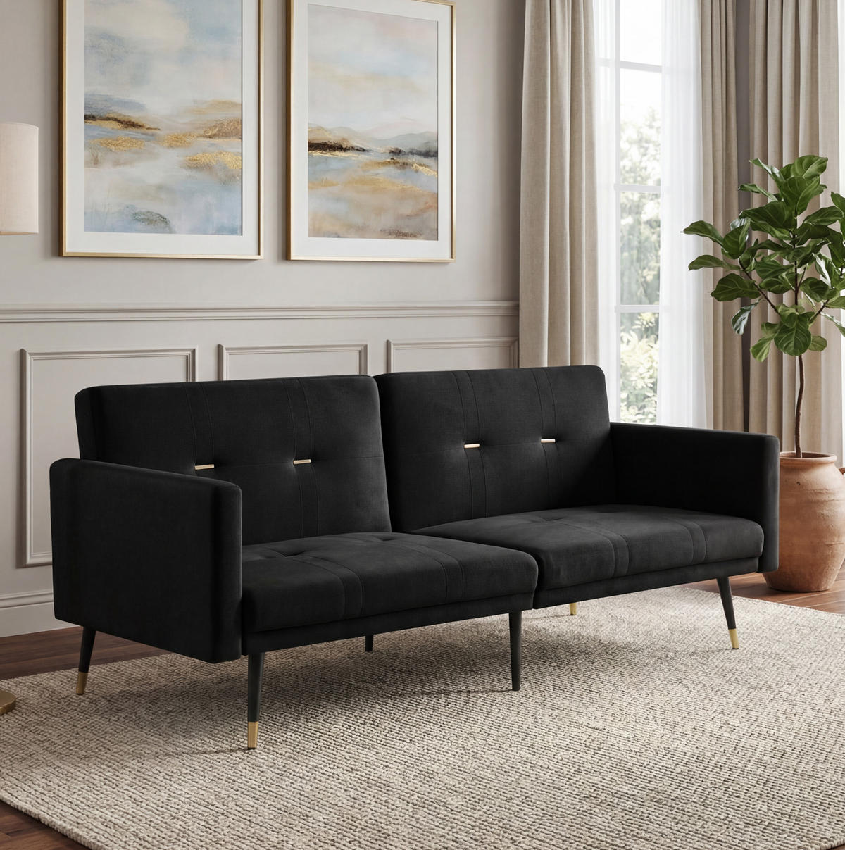 SCHLAFSOFA aus Samt mit 5-fach verstellbaren Rückenlehnen Schwarz - Schwarz, Textil (89/70/164cm) - Modenvie