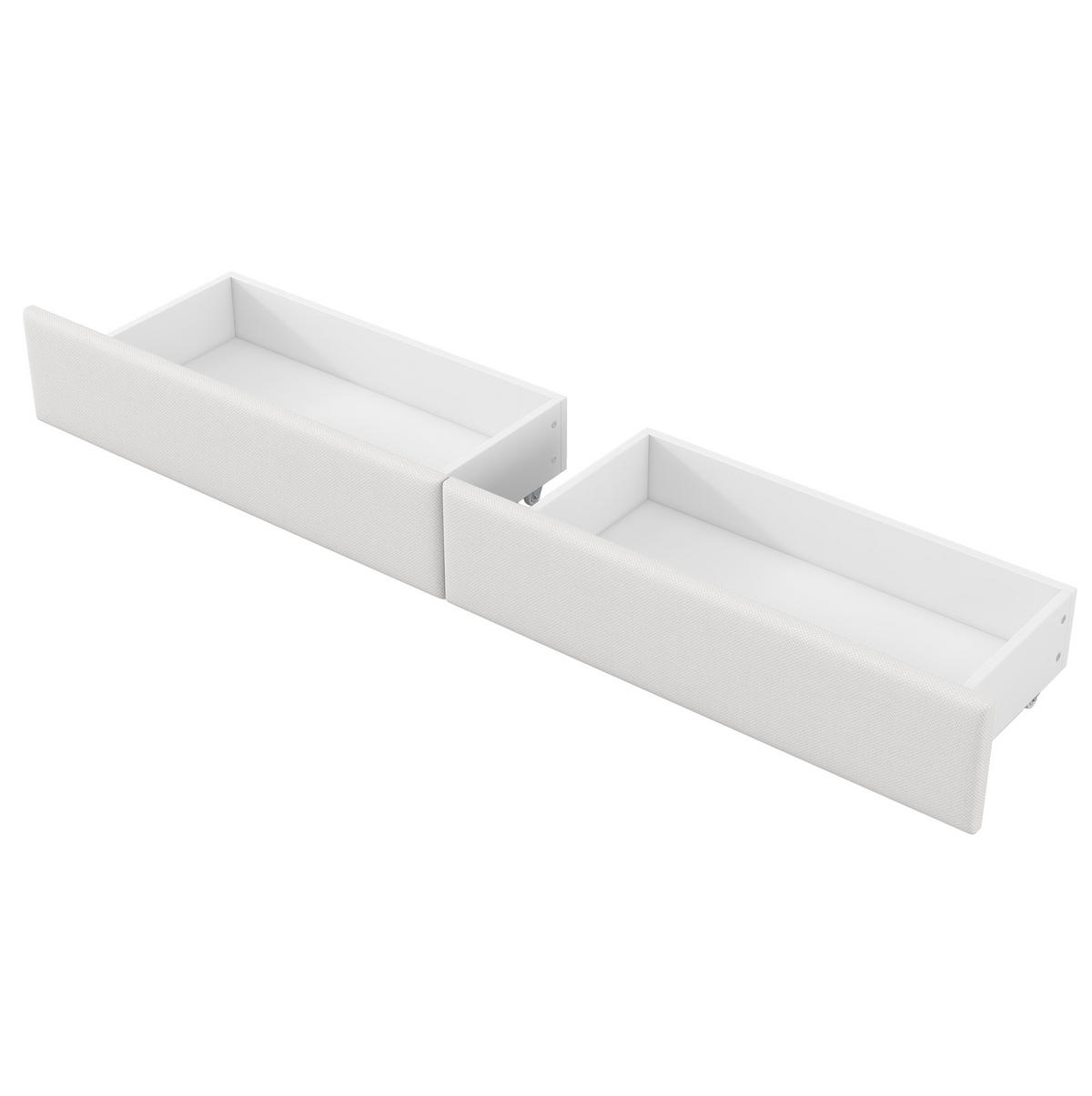 DENNÍ postel 90/200 cm bílá z MDF a překližky s čalouněním, LED, USB, stolem a 2 zásuvkami - bílá, kompozitní dřevo (90/200cm) - OKWISH