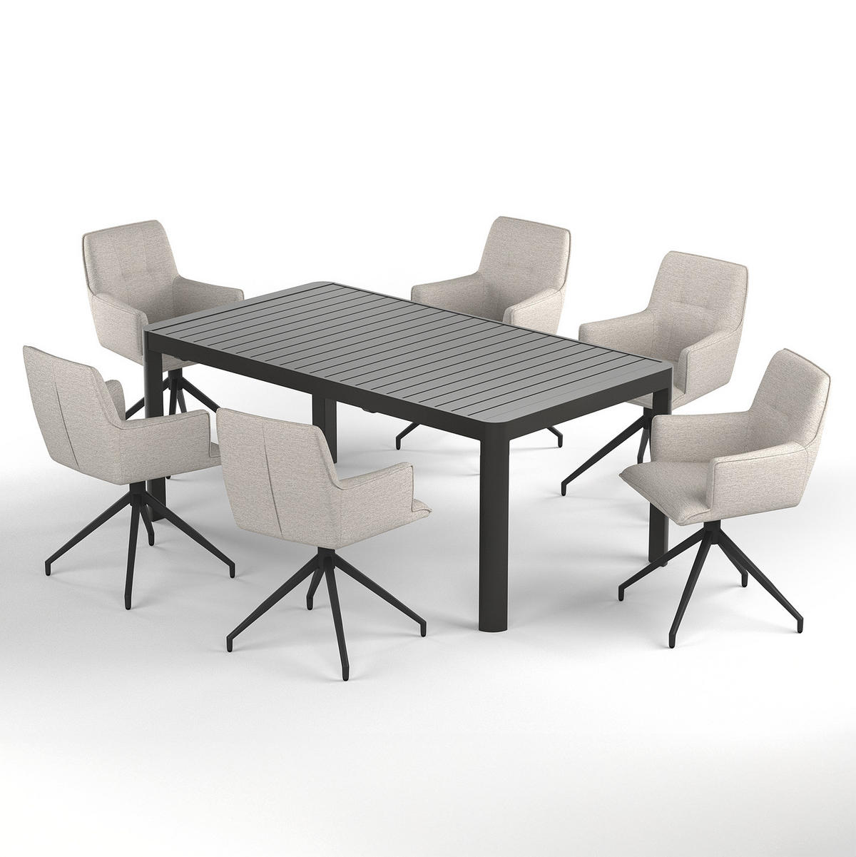 GARTENESSGRUPPE - 7-teilig - Stahl / Polyester - Sandfarben, Textil/Metall - home24