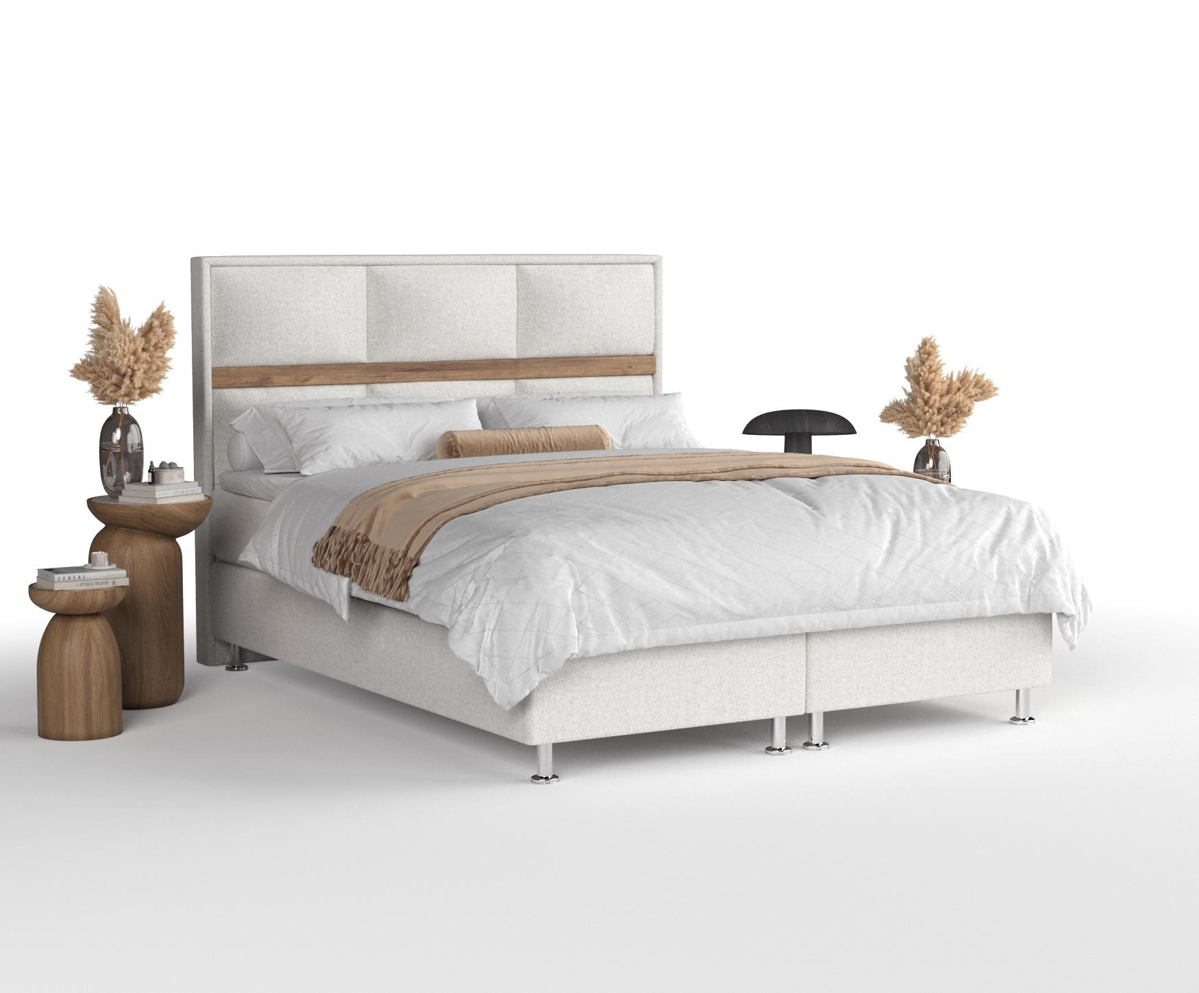 BOXSPRINGBETT Soto Hellbeige 140/200 cm mit Latex-Topper - Beige/Silberfarben, Holz/Holzwerkstoff (140/200cm) - Maison de Reve