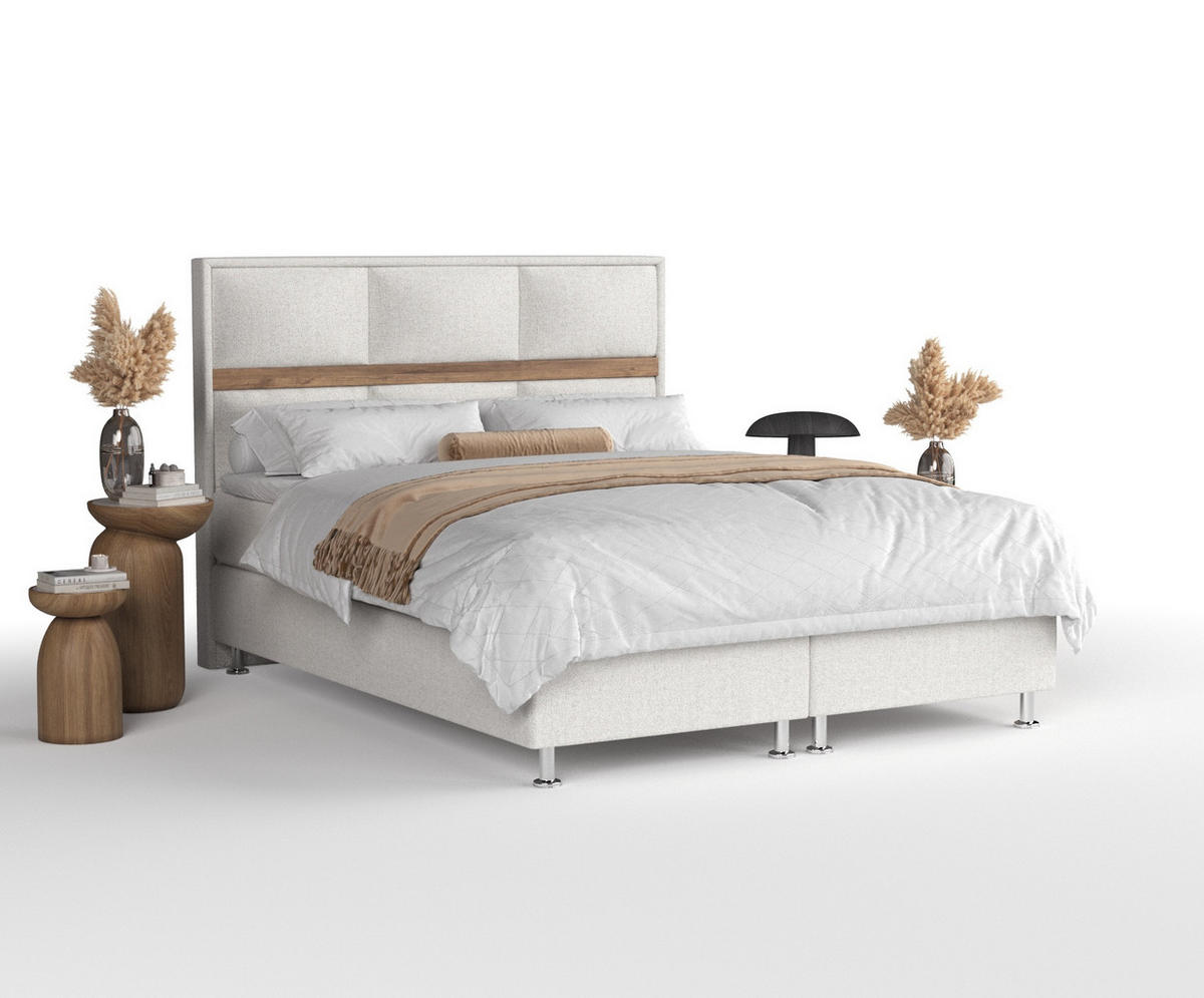 BOXSPRINGBETT Soto Hellbeige 160/200 cm mit Latex-Topper - Beige/Silberfarben, Holz/Holzwerkstoff (160/200cm) - Maison de Reve