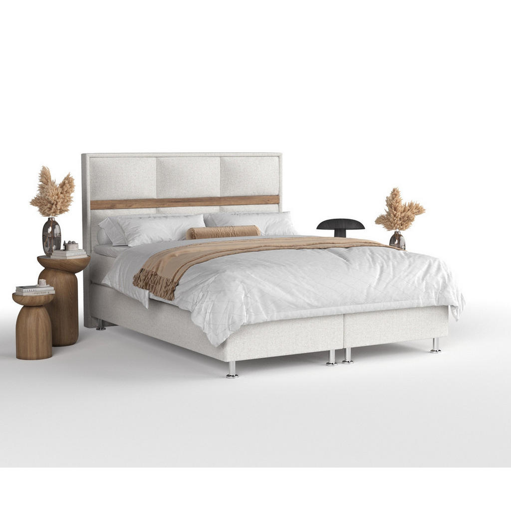 Thumbnail - Maison de Reve Boxspringbett, Beige, Textil, Buche, Kiefer, H3, Höhe ca. 21 cm, 160x200 cm, FSC 100%, Made in EU, Oeko-T...