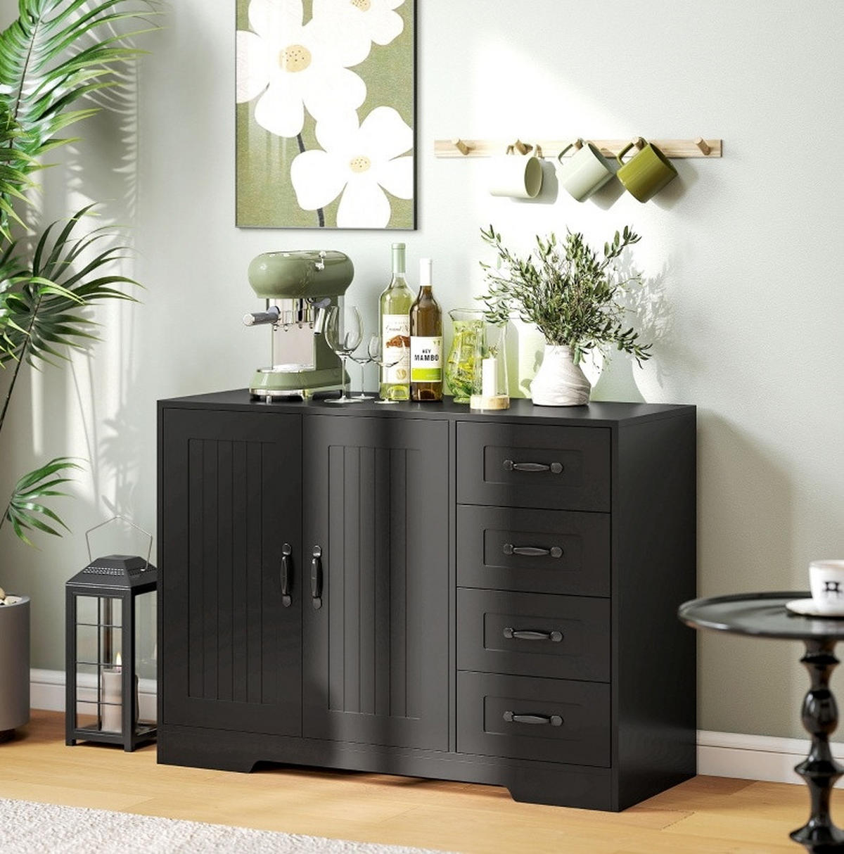 SIDEBOARD aus Holzwerkstoff 40x105x76 cm Schwarz mit 4 Schubladen und verstellbarem Einlegeboden - Schwarz, Holz (105/76/40cm) - IVMEU