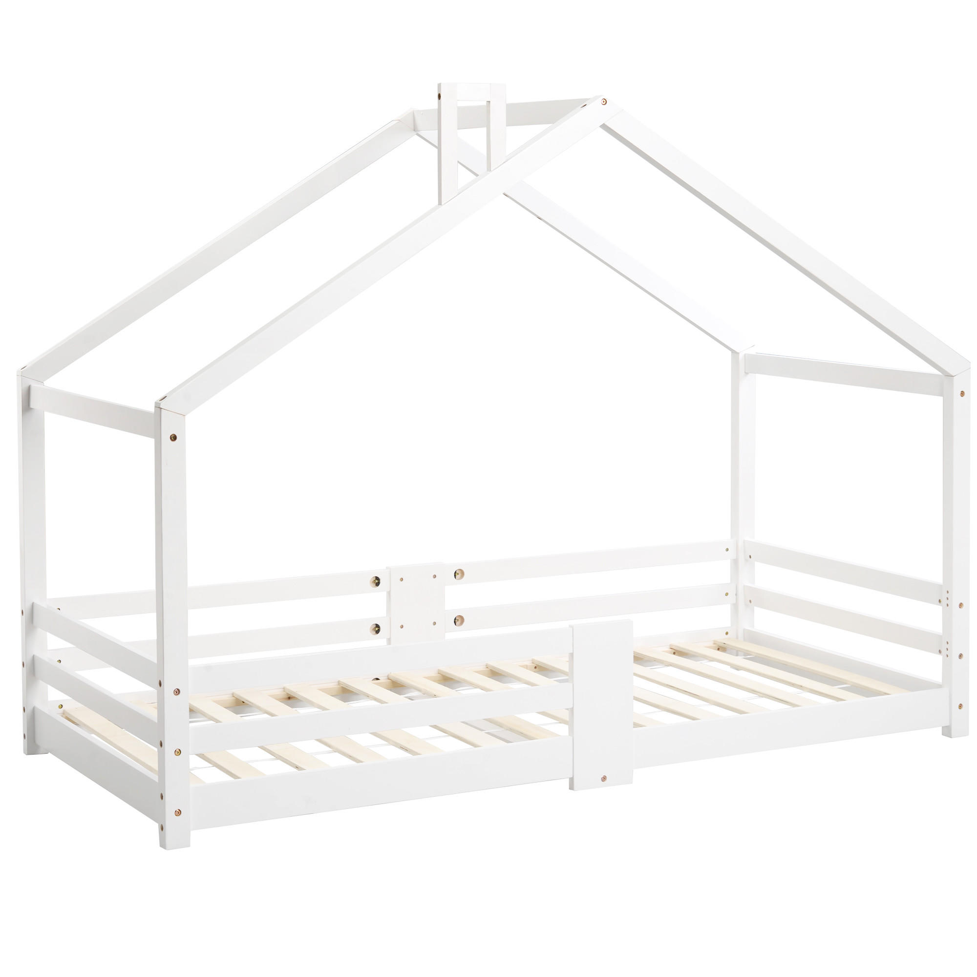 HAUSBETT 90/200 cm DE-03877, mit Schornstein und Rausfallschutz, in Weiß - Weiß, Holz (90/200cm) - ComfortXL