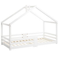 HAUSBETT 90/200 cm DE-03877, mit Schornstein und Rausfallschutz, in Weiß - Weiß, Holz (90/200cm) - ComfortXL