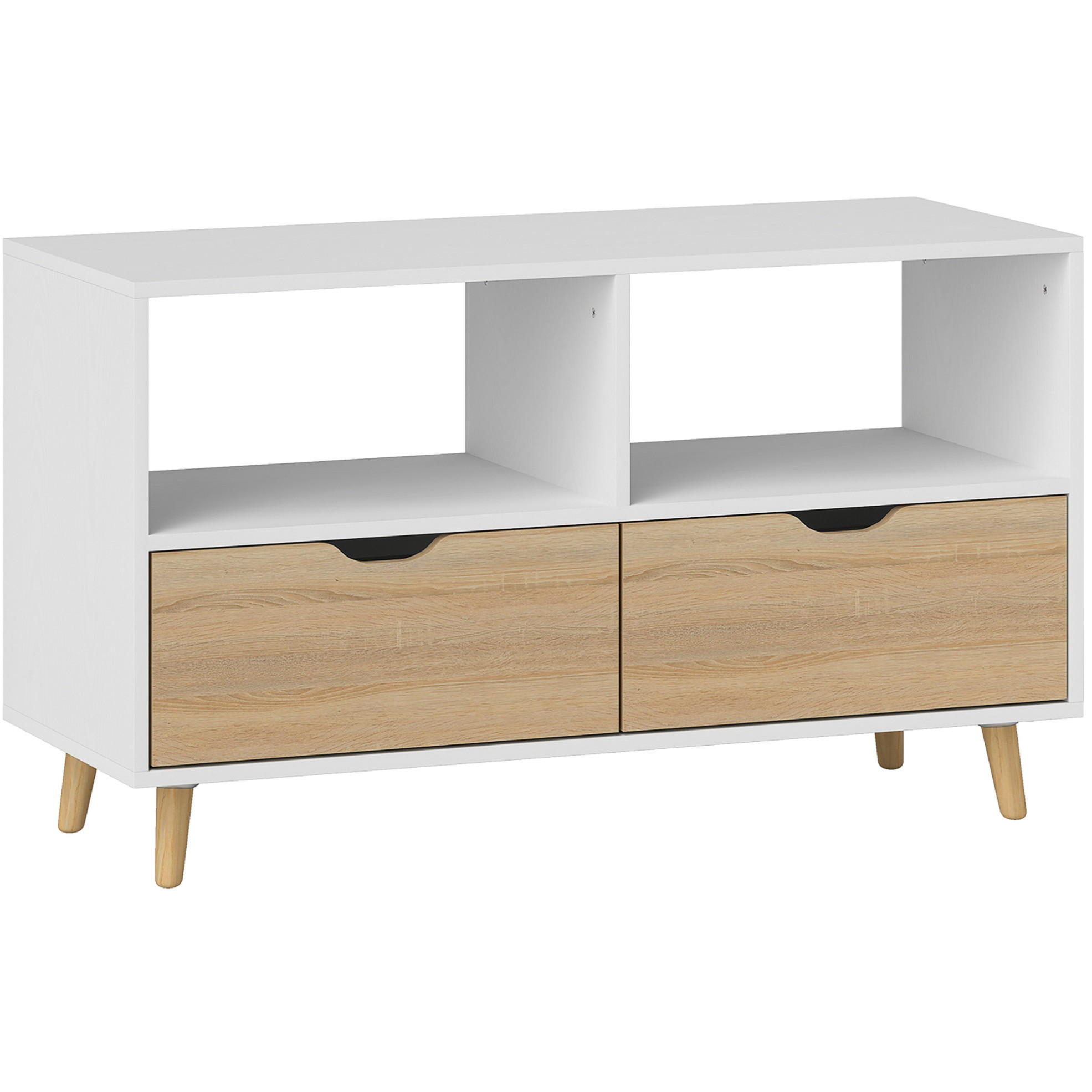 TV-LOWBOARD 99/39/58 cm weiß aus Holz mit 2 Schubladen - Weiß, Holzwerkstoff (99/58.3/39cm) - OKWISH