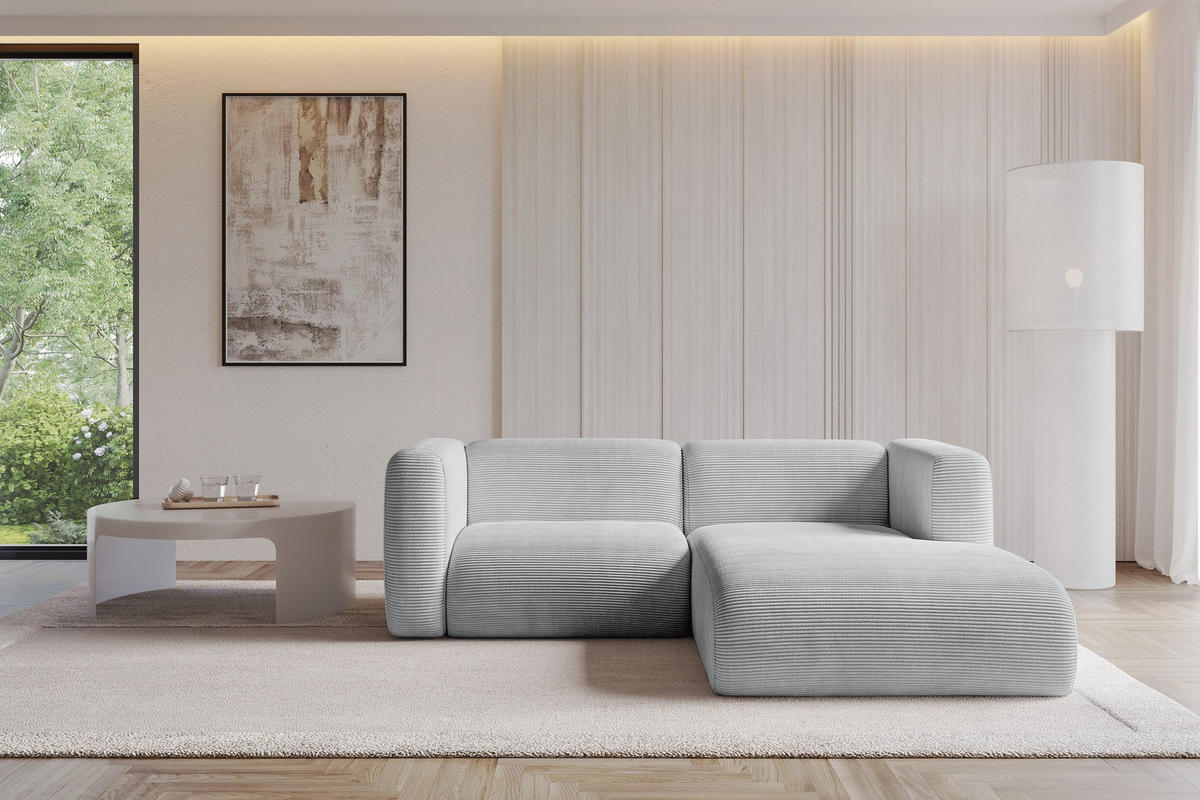 ECKSOFA Ottomane Rechts MIRA-L1 227x179x89 Grau Cord - Blaugrau/Schwarz, Holzwerkstoff/Kunststoff (227/179cm) - ALTDECOR