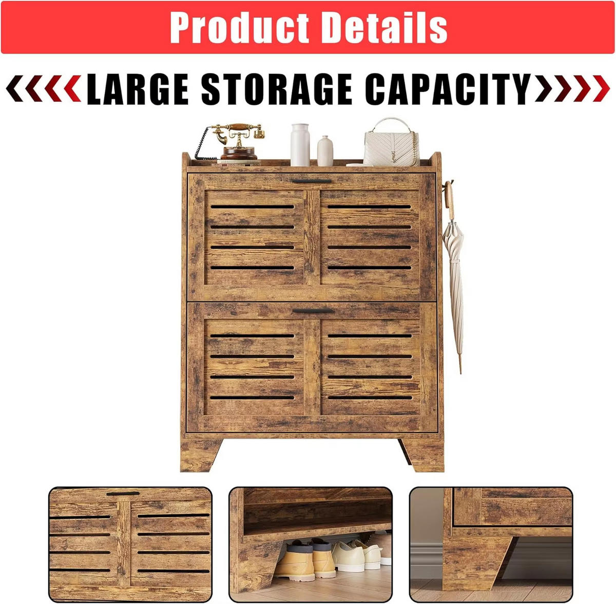 SCHUHSCHRANK Schmal mit 2 Klappfächern - Braun, Holz (79.8/97/23.9cm) - Kaket