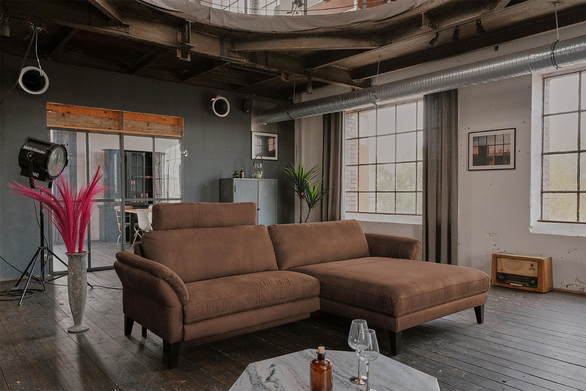 ECKSOFA MALTA Braun Webstoff - Dunkelbraun/Schwarz, Buchenholz/Textil (302/175cm) - KAWOLA
