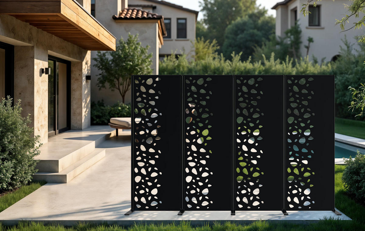 SICHTSCHUTZPANEELE dekorativ 3er-Set Sunny schwarz H.160cm, linke Seite mit Muster - Schwarz, Metall (60/160cm) - Casanoov