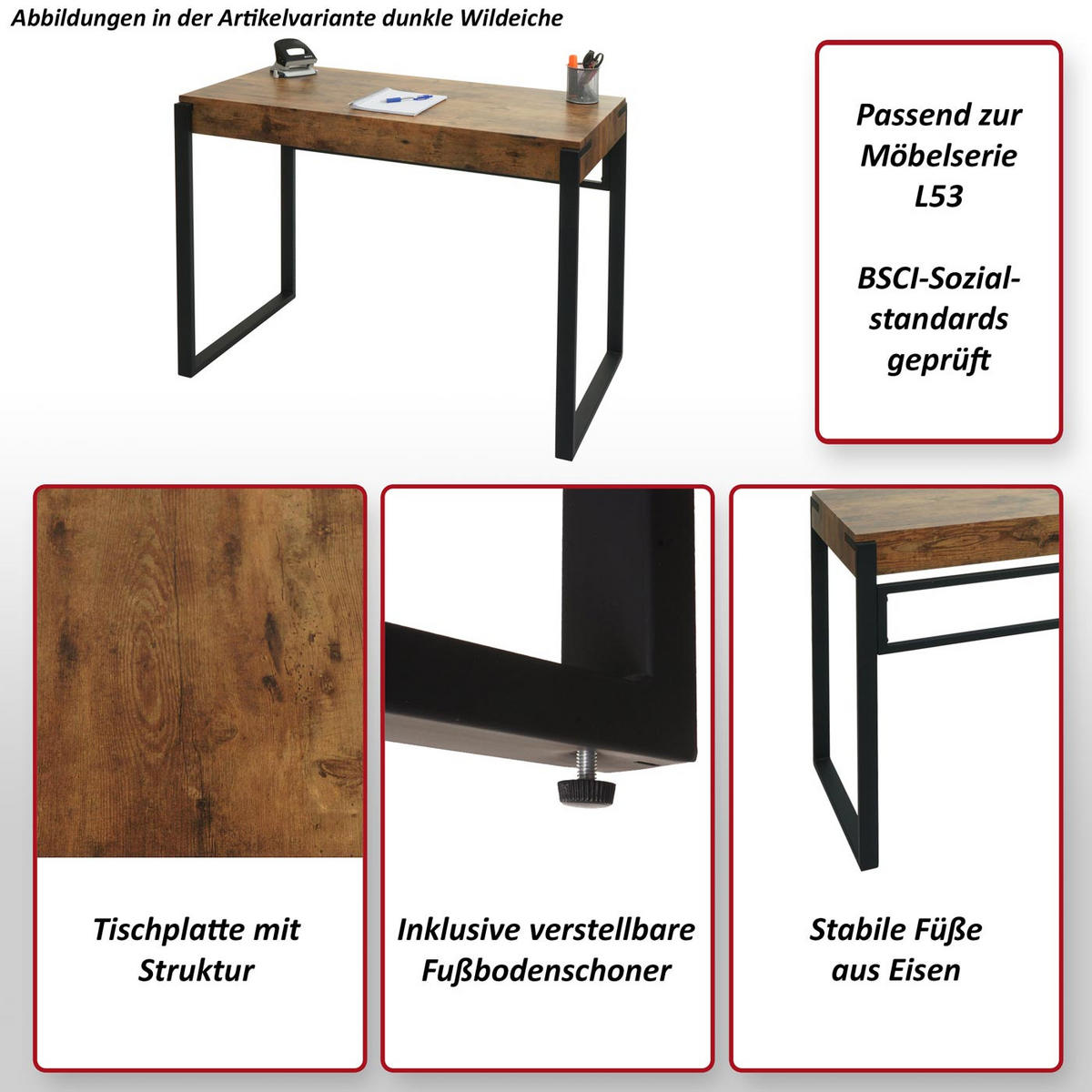 KONSOLENTISCH eckig Grau - Grau, Holz (54/100/80cm) - MCW