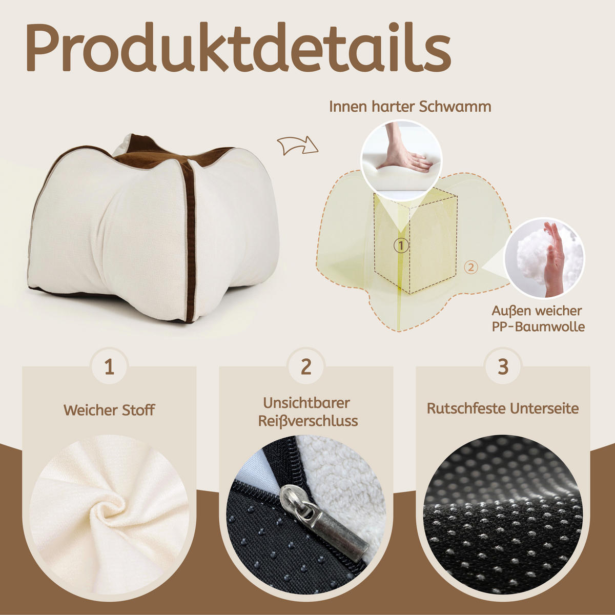 KISSEN Carambola Mehrere Funktionen - Beige/Braun, Textil (53/53cm) - Vercart